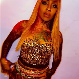 Gold rhinestone bustier top